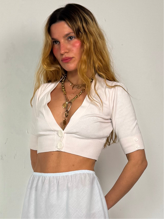 XS-SMALL- WHITE CROP SHRUG
