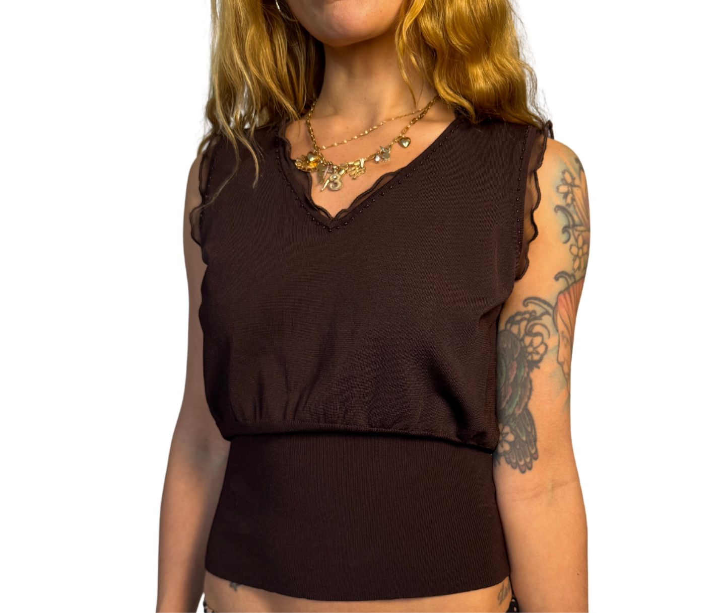 Vintage Brown fitted waist knit tank